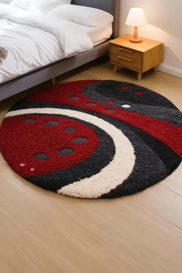 Premium_Shaggy_Round_Rug_Ultra_Soft_Bedroom_Living_Room_Hall_Modern_Carpet_For_Home_Decor_Color_Red_Black_3_D