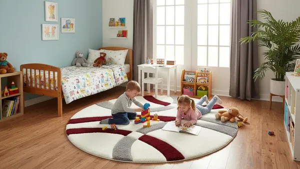 Premium_Shaggy_Round_Rug_Ultra_Soft_Bedroom_Living_Room_Hall_Modern_Carpet_For_Home_Decor_Color_Ivory_Maroon_3_D