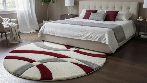 Premium_Shaggy_Round_Rug_Ultra_Soft_Bedroom_Living_Room_Hall_Modern_Carpet_For_Home_Decor_Color_Ivory_Maroon_3_D