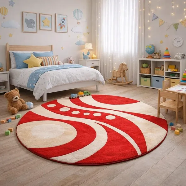 Premium_Shaggy_Round_Rug_Ultra_Soft_Bedroom_Living_Room_Hall_Modern_Carpet_For_Home_Decor_Color_Red_Beige_3_D