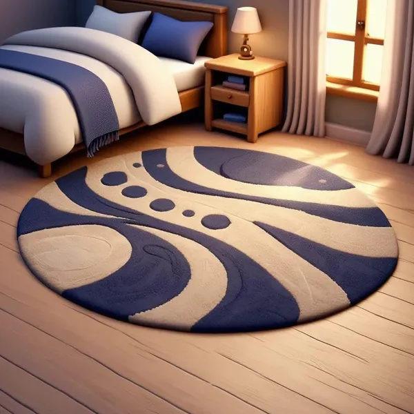 Premium_Shaggy_Round_Rug_Ultra_Soft_Bedroom_Living_Room_Hall_Modern_Carpet_For_Home_Decor_Color_Blue_Beige_3_D