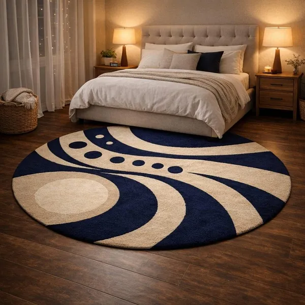Premium_Shaggy_Round_Rug_Ultra_Soft_Bedroom_Living_Room_Hall_Modern_Carpet_For_Home_Decor_Color_Blue_Beige_3_D