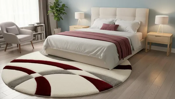 Premium_Shaggy_Round_Rug_Ultra_Soft_Bedroom_Living_Room_Hall_Modern_Carpet_For_Home_Decor_Color_Ivory_Maroon_3_D