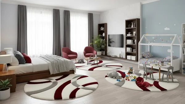 Premium_Shaggy_Round_Rug_Ultra_Soft_Bedroom_Living_Room_Hall_Modern_Carpet_For_Home_Decor_Color_Ivory_Maroon_3_D