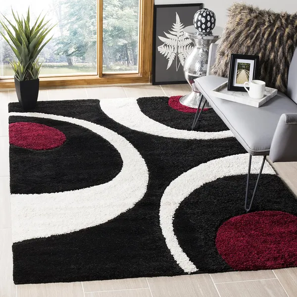 Premium_Shaggy_Rug_For_Home_Decor_Thick_Cozy_Floor_Carpet_Black_And_Maroon_Chand_3_D