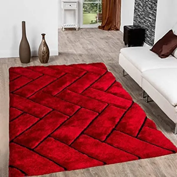 Ultra_Soft_Shaggy_Carpet_For_Living_Room_Bedroom_Fluffy_Modern_Area_Rug_Break_Red_3_D