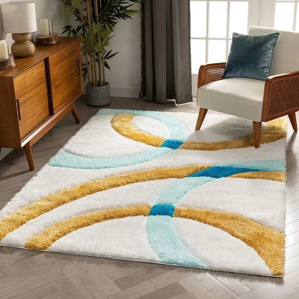 Ultra_Soft_Shaggy_Carpet_For_Living_Room_Bedroom_Fluffy_Modern_Area_Rug_Ivory_And_Turquoise_3_D
