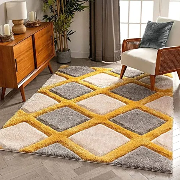 Premium_Shaggy_Rug_For_Home_Decor_Thick_Cozy_Floor_Carpet_Yellow_Line_3_D