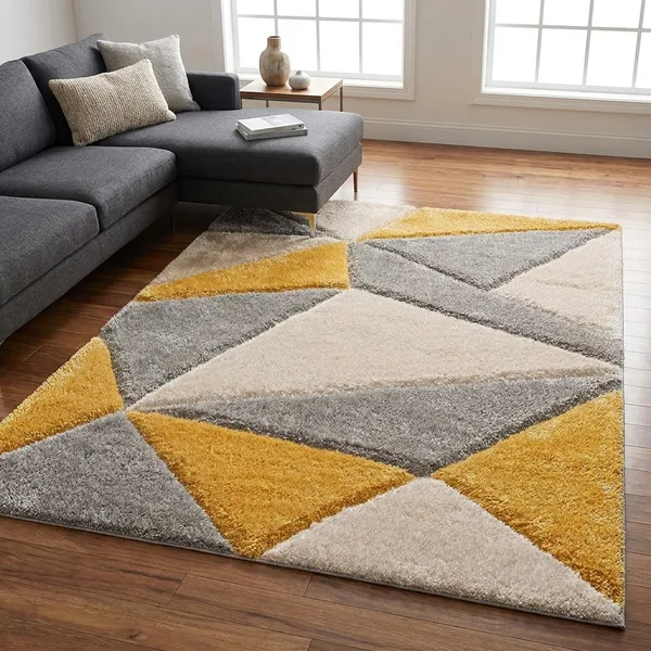 Arhamrug_3_D_Fluffy_Soft_Silky_Shaggy_Carpet_For_Hall_Room_Bedroom_Kids_Room_Guest_Room_Etc_Yellow_Grey_Triange