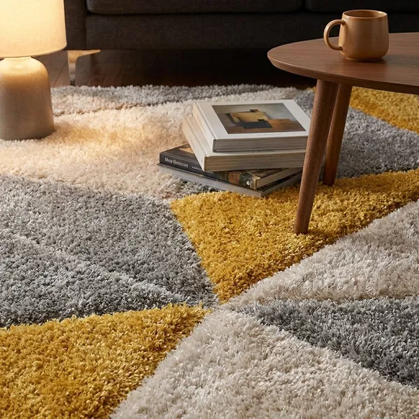 Arhamrug_3_D_Fluffy_Soft_Silky_Shaggy_Carpet_For_Hall_Room_Bedroom_Kids_Room_Guest_Room_Etc_Yellow_Grey_Triange
