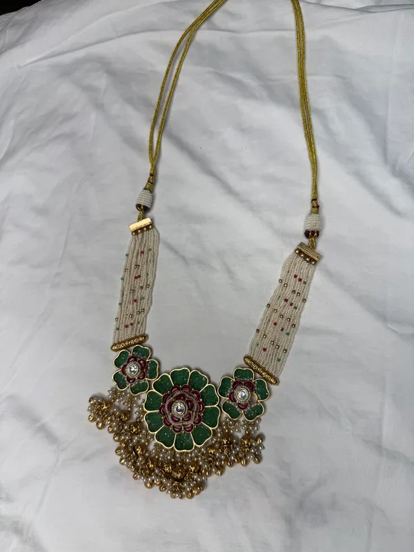 Multicolor_Antique_Gold_Green_Meenakari_Kundan_Necklace_And_Jhumka_Set_For_Women