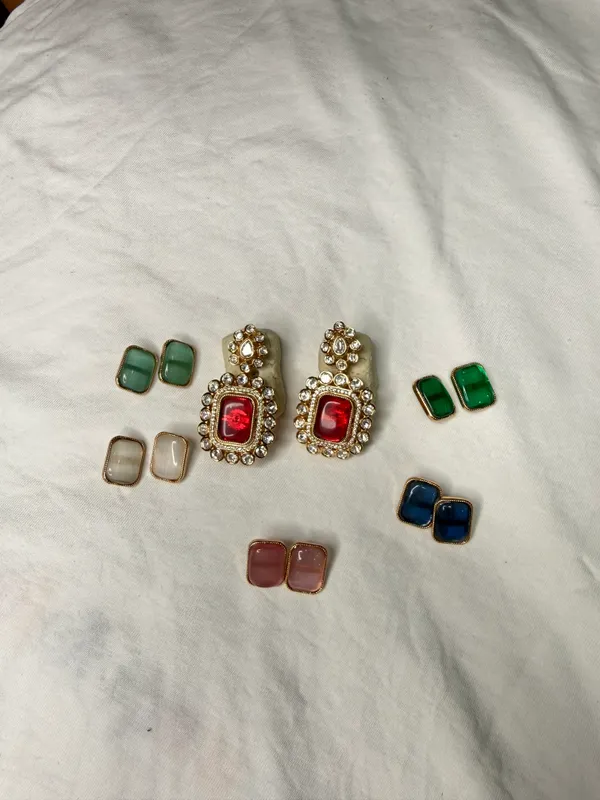 Gold-Toned_Red_Crystal_Interchangeable_Multicolor_Stone_Earrings_For_Women