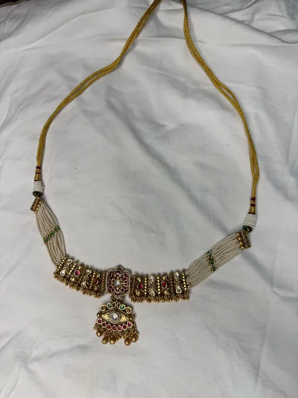Multicolor_Antique_Gold_Beaded_Necklace_Set_With_Jhumka_Earrings_For_Women