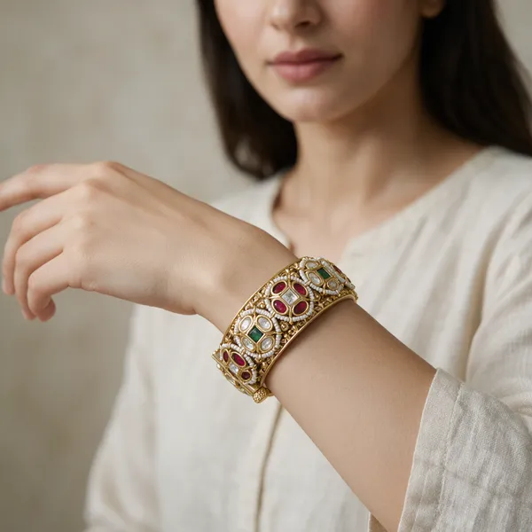 Gold-Toned_Alloy_Kundan_Meenakari_Ruby_Emerald_Cz_Bangle_Set_For_Women