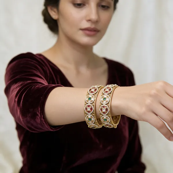 Gold-Toned_Alloy_Kundan_Meenakari_Ruby_Emerald_Cz_Bangle_Set_For_Women