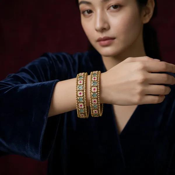 Gold-Toned_Alloy_Multicolor_Stone_Studded_Kada_Bangle_Set_For_Women