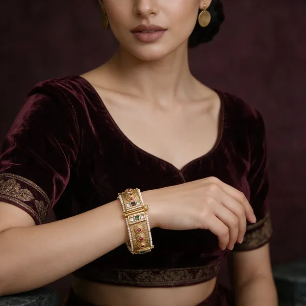 Gold-Toned_Alloy_Kundan_Multicolor_Stone_Studded_Kada_Bangle_Set_For_Women
