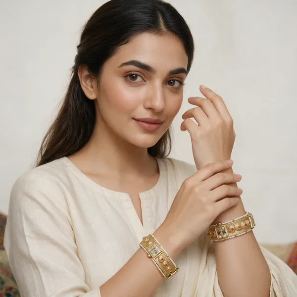 Gold-Toned_Alloy_Kundan_Multicolor_Stone_Studded_Kada_Bangle_Set_For_Women