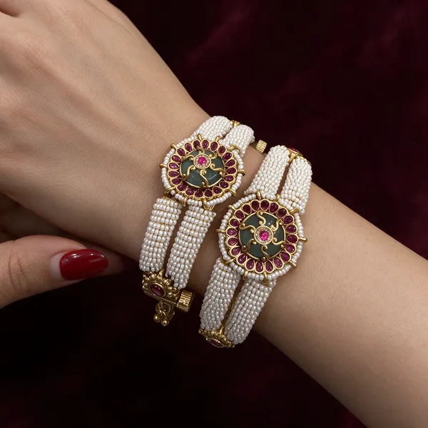 White_Pearl_Multi-Strand_Stone_Studded_Bangles_For_Women