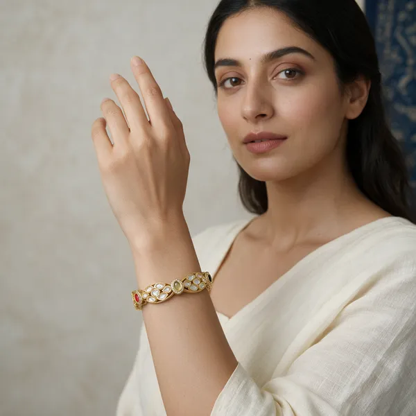 Gold-Toned_Alloy_Kundan_Pearl_Leaf_Bangle_For_Women