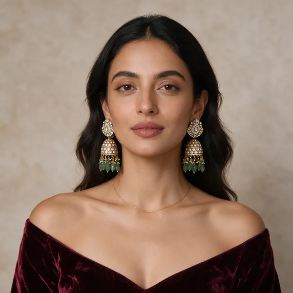 Multicolor_Alloy_Kundan_Green_Bead_Jhumka_Earrings_For_Women