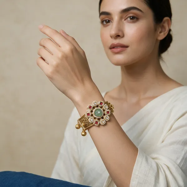 Multicolor_Alloy_Kundan_Green_Ruby_Stone_Kada_Bangle_For_Women