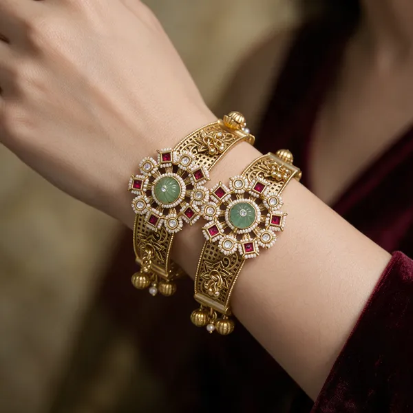 Multicolor_Alloy_Kundan_Green_Ruby_Stone_Kada_Bangle_For_Women