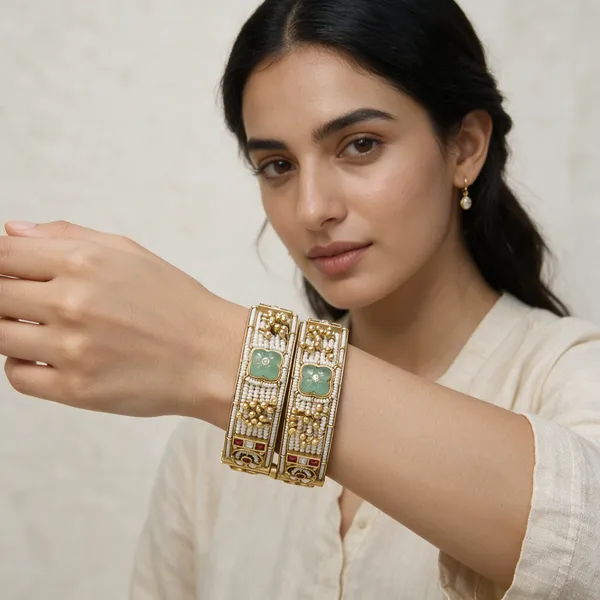 Multicolor_Alloy_Kundan_Pearl_Turquoise_Stone_Bangle_For_Women