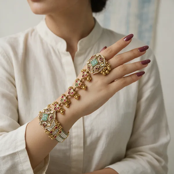 Multicolor_Alloy_Kundan_Green_Stone_Bridal_Hathphool_For_Women