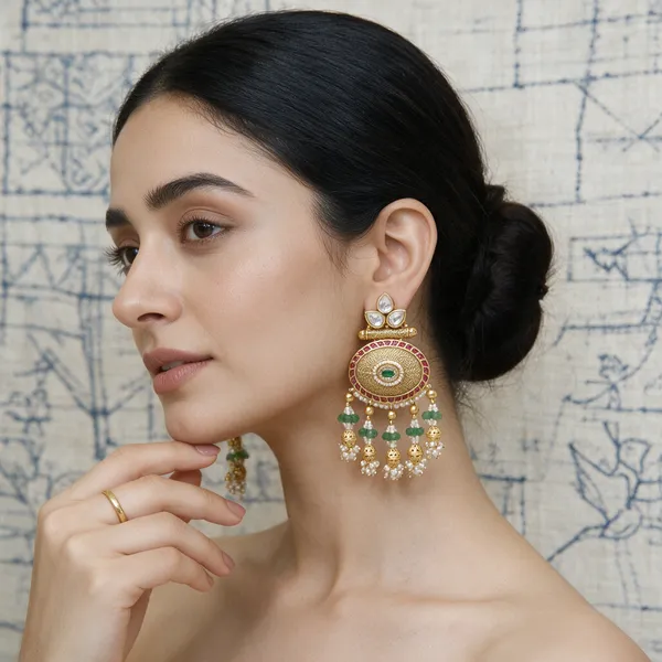 Multicolor_Alloy_Kundan_Green_Pearl_Chandbali_Earrings_For_Women