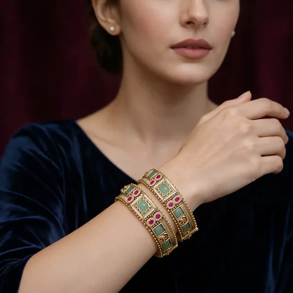 Multicolor_Alloy_Kundan_Green_Pink_Crystal_Stone_Bangle_For_Women