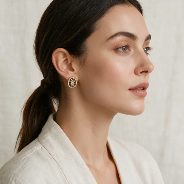 Gold-Toned_Cream_Stone_Cluster_Oval_Stud_Earrings_For_Women