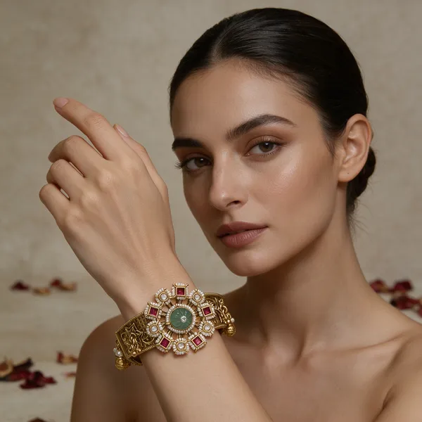 Gold-Toned_Mint_Green_Ruby_Kundan_Pearl_Lock_Type_Bangles_For_Women