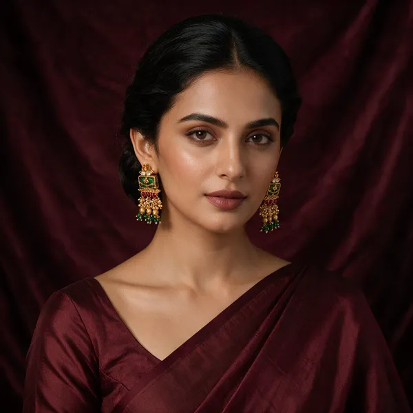 Gold-Toned_Green_Maroon_Kundan_Jhumka_Earrings_For_Women