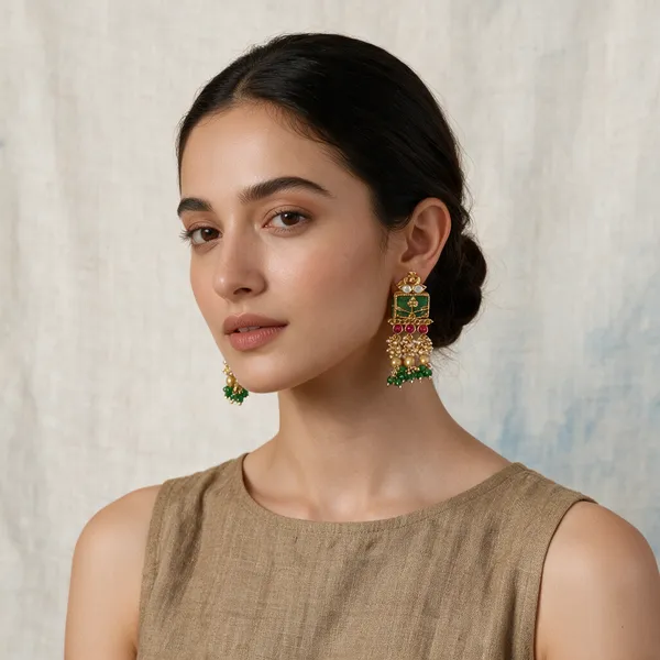 Gold-Toned_Green_Maroon_Kundan_Jhumka_Earrings_For_Women