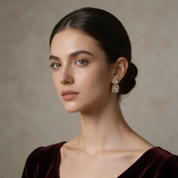 Cream_Gold-Tone_Kundan_Rectangular_Stud_Earrings_For_Women