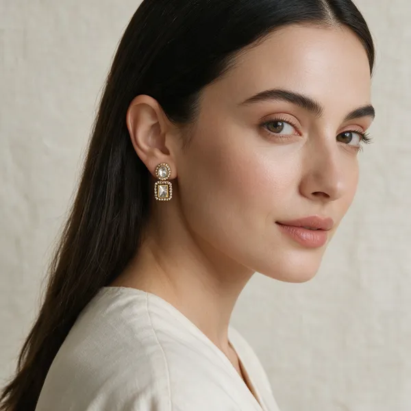Cream_Gold-Tone_Kundan_Rectangular_Stud_Earrings_For_Women