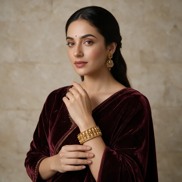 Gold-Toned_Ruby_And_White_Kundan_Temple_Lock-Type_Kada_Bangle_For_Women