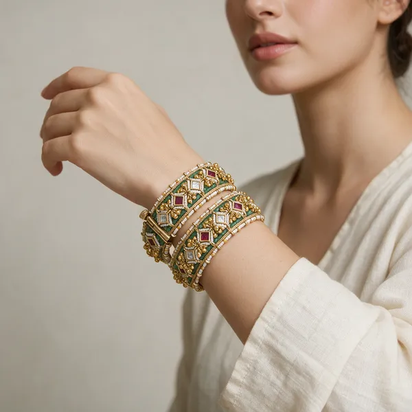 Gold-Tone_Kundan_Multicolor_Stone_Bangle_Set_For_Women