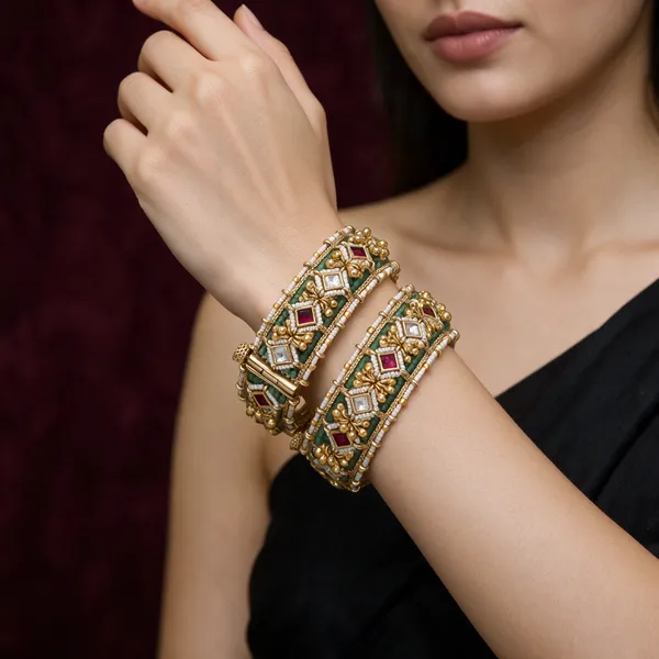 Gold-Tone_Kundan_Multicolor_Stone_Bangle_Set_For_Women