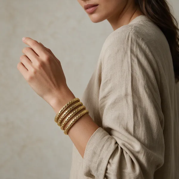 Gold-Tone_Crystal_Textured_Bangle_Set_For_Women