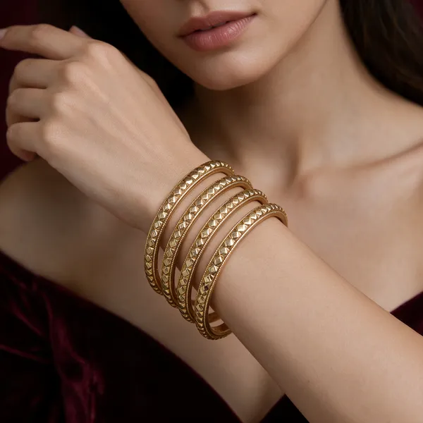 Gold-Tone_Crystal_Textured_Bangle_Set_For_Women