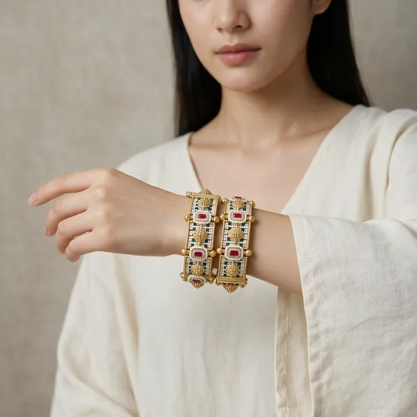 Gold-Toned_Copper_Alloy_Ruby_Emerald_Kundan_Pearl_Bangles_For_Women