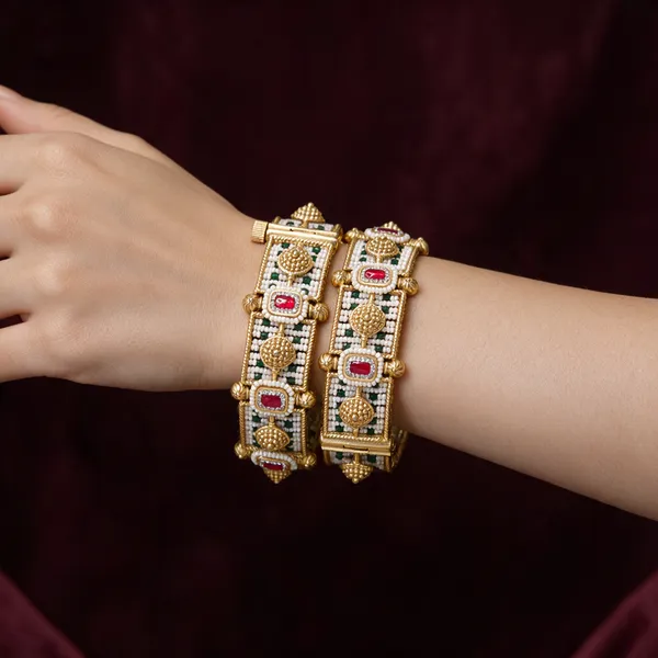 Gold-Toned_Copper_Alloy_Ruby_Emerald_Kundan_Pearl_Bangles_For_Women