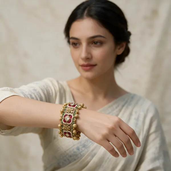 Gold-Toned_Copper_Alloy_Ruby_Emerald_Meenakari_Floral_Bangles_For_Women