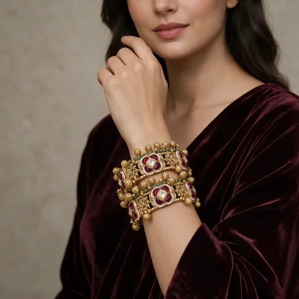 Gold-Toned_Copper_Alloy_Ruby_Emerald_Meenakari_Floral_Bangles_For_Women