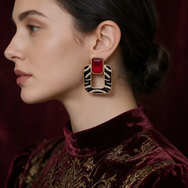 Off-White_Copper_Alloy_Red_Enamel_Geometric_Stud_Earrings_For_Women