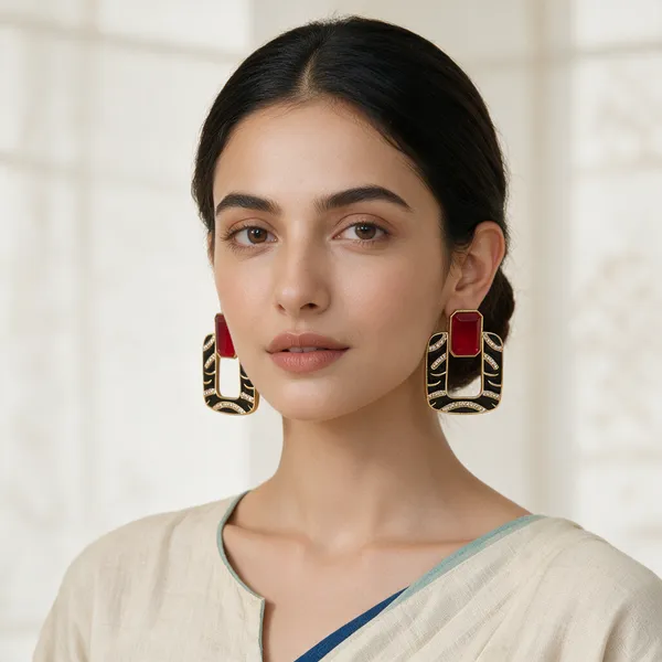 Off-White_Copper_Alloy_Red_Enamel_Geometric_Stud_Earrings_For_Women