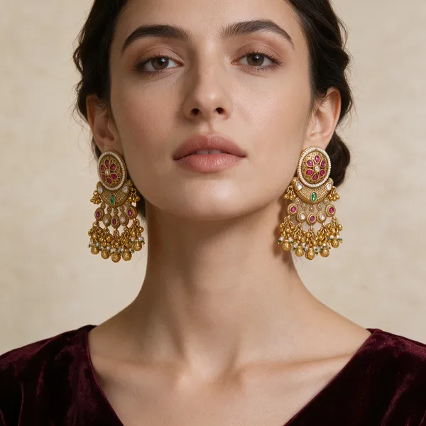 Gold_Toned_Pink_Green_Stone_Chandbali_Earrings_For_Women