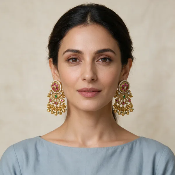 Gold_Toned_Pink_Green_Stone_Chandbali_Earrings_For_Women